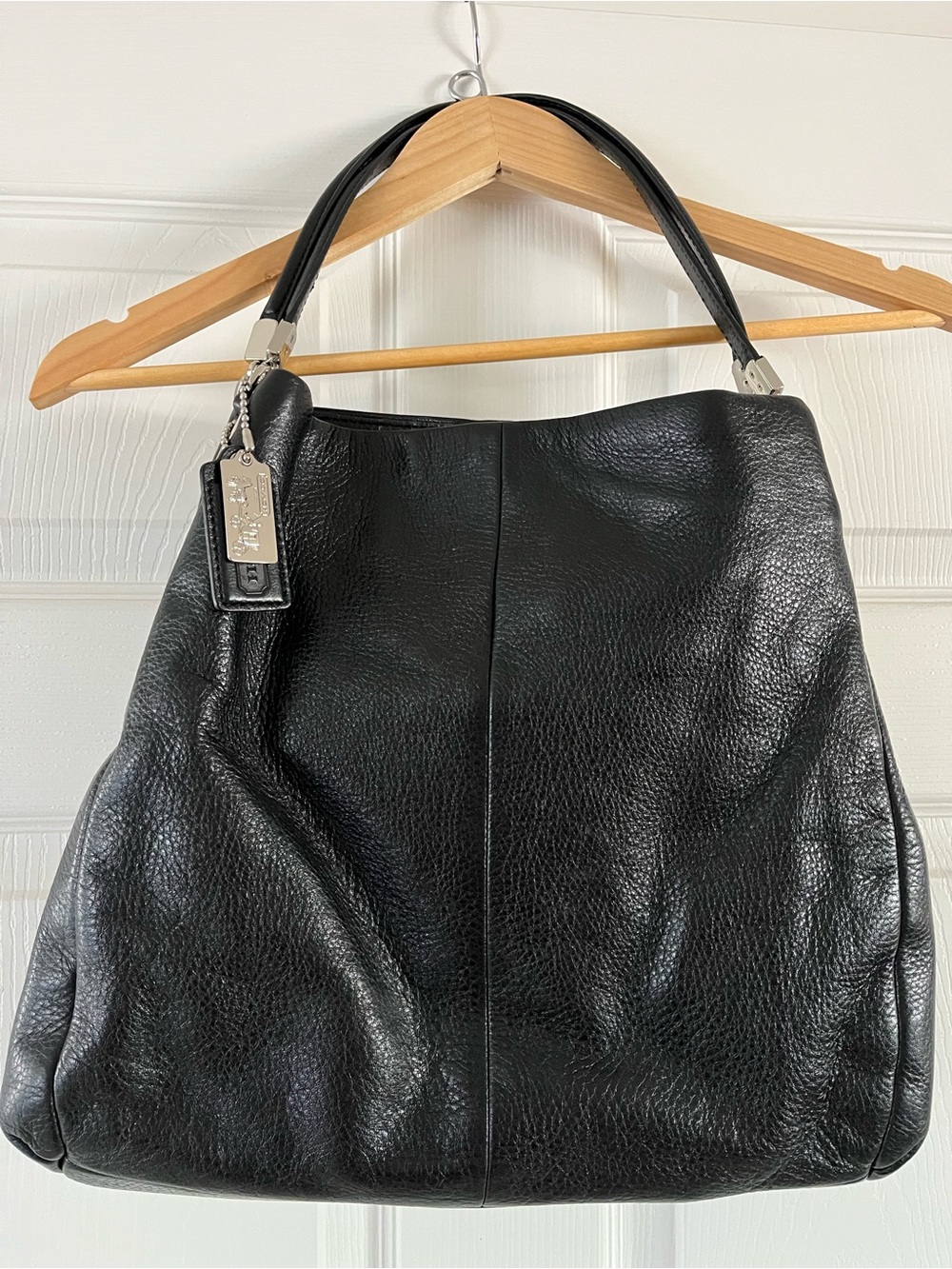 Coach Black Pebbled Leather Shoulder Bag with Silver-Tone Tag